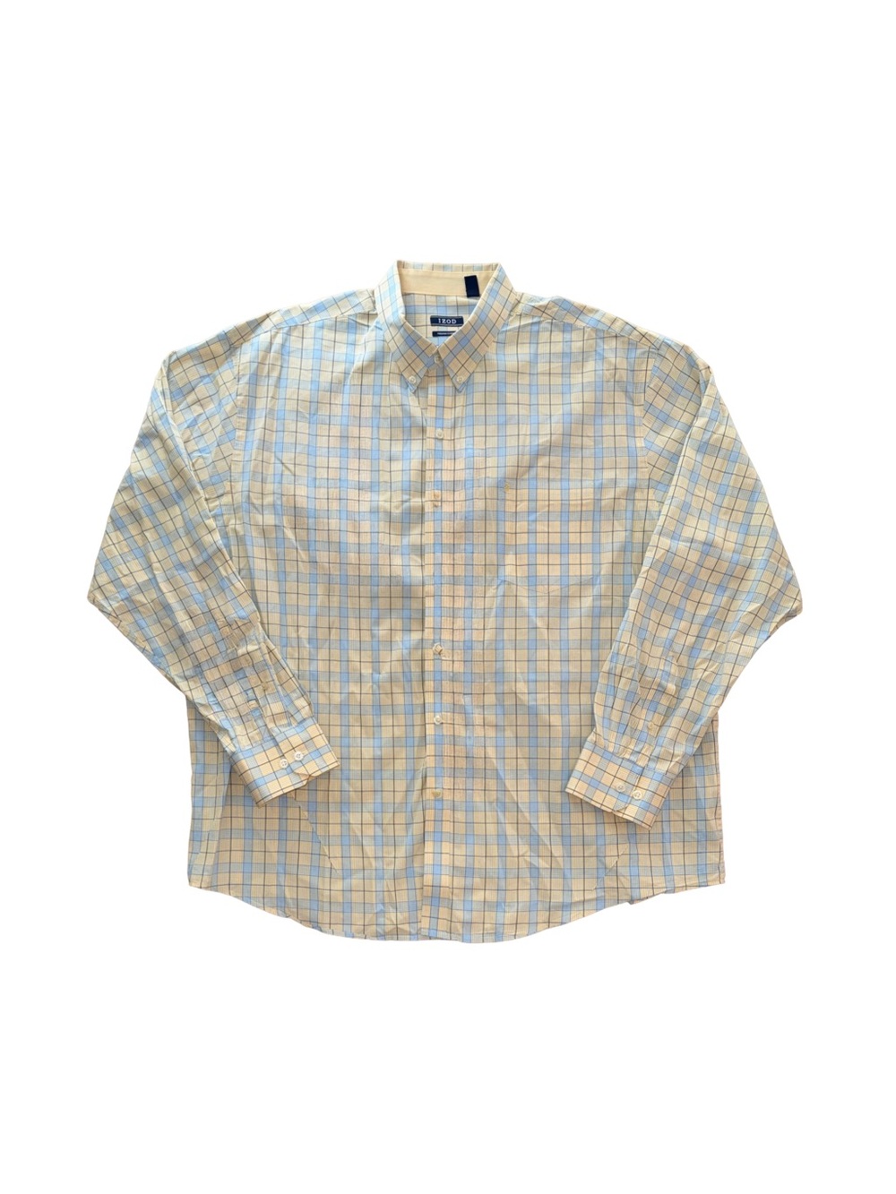 Izod Men's Yellow and Blue Plaid Button-Down Shirt